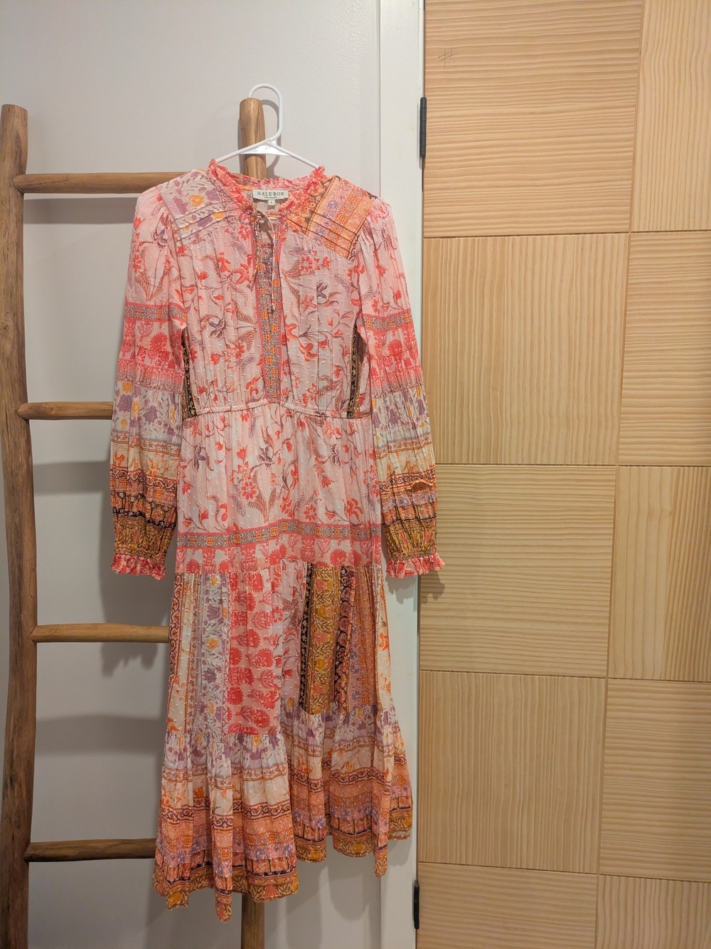Hale Bob Patterned Pink Floral Boho Midi Dress
